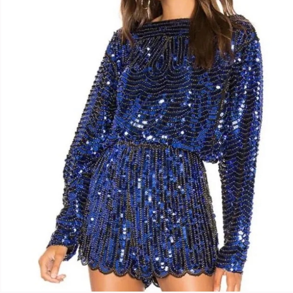 Endless Rose Blue Sequin Romper XS